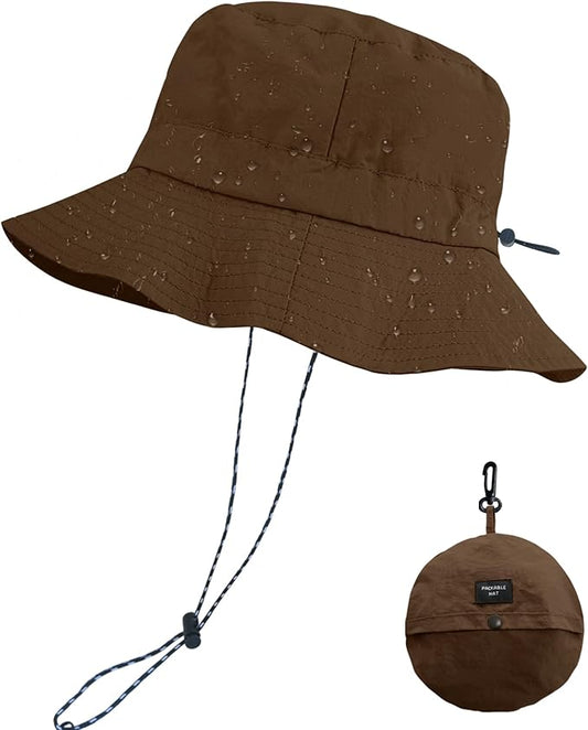 PFFY Quick Dry Waterproof Packable Bucket Hat for Women Men Outdoor Sun Hats with Detachable Chin Strap