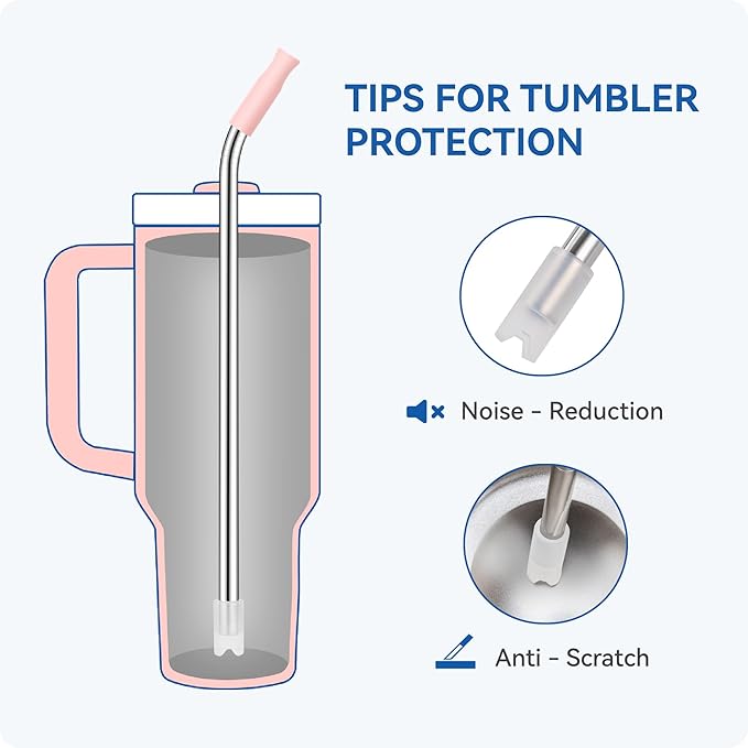 Reusable Stainless Steel Straws with Silicone Tip for Stanley 40oz, Metal Drinking Straws for 40oz Tumbler,3 Bent Tubes & 6 Tips& 1 Cleanr Brush (Transparent)