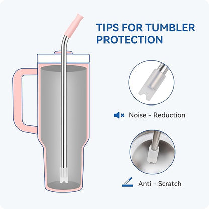 Reusable Stainless Steel Straws with Silicone Tip for Stanley 40oz, Metal Drinking Straws for 40oz Tumbler,3 Bent Tubes & 6 Tips& 1 Cleanr Brush (Iris)