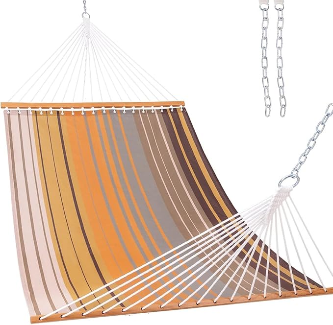 Lazy Daze Hammocks Quick Dry Hammock with Spreader Bar Textliene Fabric Double 2 Person Hammock with Chains Outdoor Patio Poolside Backyard Beach 450 lbs Capacity, Coffee Stripes