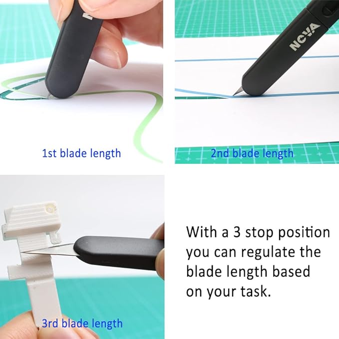 Nova Precision Craft & Hobby Knife, Premium Safety Cutter for Trimming, Vinyl Weeding and Art, Innovative Flat Design for a Better Use, Retractable #11 Fine Point Blade, Super Slim and Safe