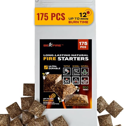 Fire Starter • 175 pcs Natural Fire Starters up to 12 Min Burn Time Firestarters for Indoor Fireplace, Campfires & Camping, Wood Stove, Grill