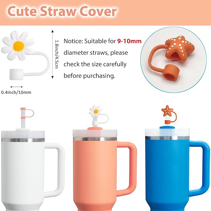 Stanley Cup Accessories Set Including 6 Pcs Silicone Spill Proof Stopper, 2 Pcs Straw Cover Cap for 9-10 mm Straws, 1 Pcs Silicone Boot for Stanley Cup 40oz & 30oz Tumbler (Nectarine)