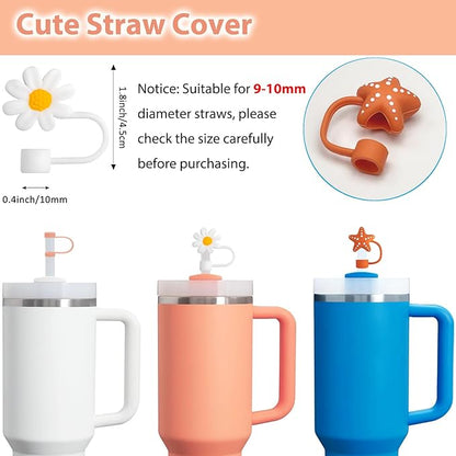 Stanley Cup Accessories Set Including 6 Pcs Silicone Spill Proof Stopper, 2 Pcs Straw Cover Cap for 9-10 mm Straws, 1 Pcs Silicone Boot for Stanley Cup 40oz & 30oz Tumbler (Nectarine)