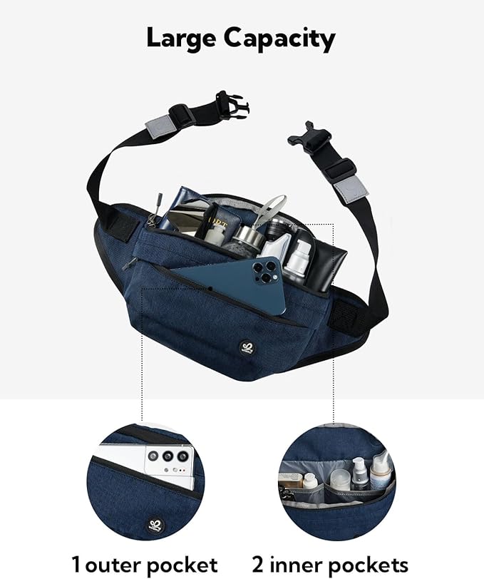 WATERFLY Running Belt Fanny Pack: Runner Marathon Jogging Waist Pack Sport Workout Exercise Fitness Phone Holder Belt for Men Women Jogger Slim Waistband Black