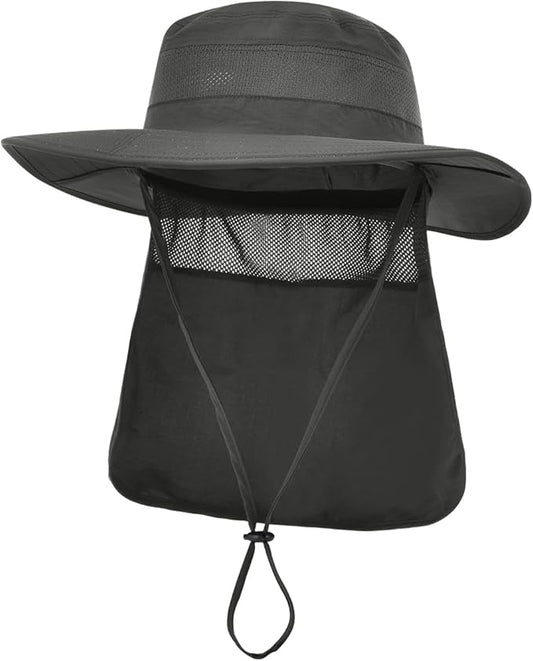 Men&Women Foldable Outdoor Sun Hat with Packable Neck Flap, UV Sun Protection Wide Brim Safari Cap