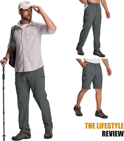Mens Hiking Pants Convertible Quick Dry Zip Off Fishing Travel Safari Pants