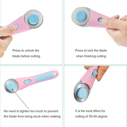 Headley Tools Rotary Cutter with 5pcs 45mm Rotary Blade, Bearing Design Rolling Cutter with Safety Lock for Fabric Sewing Quilting Cloth Leather Paper and Arts & Crafts(Pink)