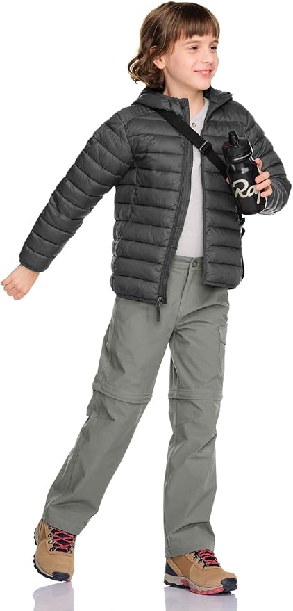 CQR Kids Youth Hiking Cargo Pants, UPF 50+ Quick Dry Convertible Zip Off Pants, Outdoor Camping Pants