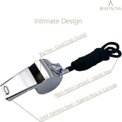 BEADNOVA Stainless Steel Whistles with Lanyard Lifeguard Whistle Referee Whistle Metal Whistle Sports Whistle Coaches Whistle