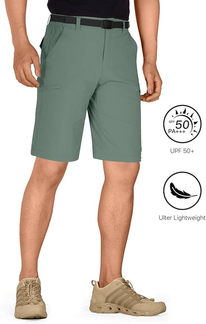 FREE SOLDIER Men's Outdoor Convertible Hiking Pants with Belt Lightweight Quick Dry Tactical Cargo Pants Nylon Spandex