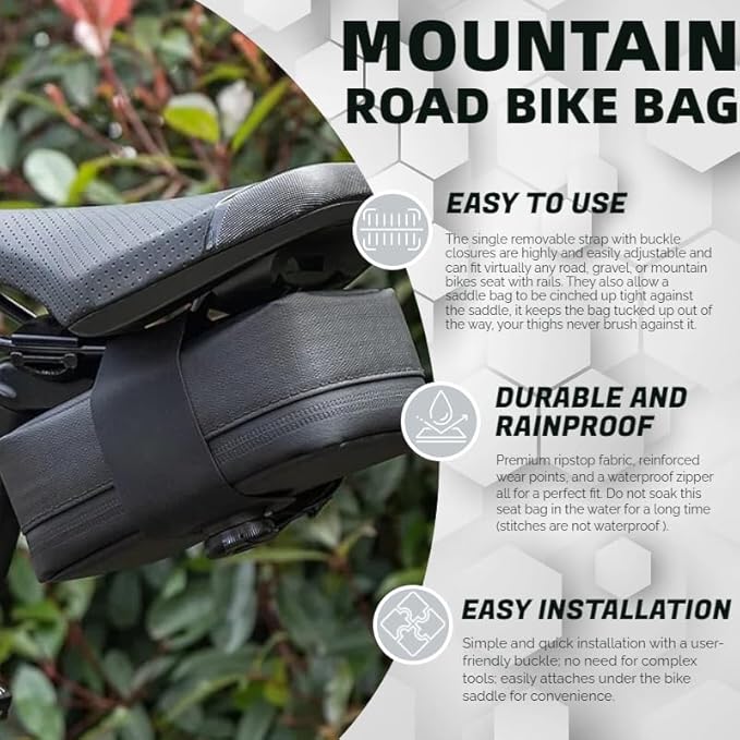 Bike Seat Bag, Bicycle Saddle Bag,Bicycle Strap-On Saddle Bag, Cycling Bag, Waterproof Bike Bag for all our essentials, bike bags for Mountain Road Bikes