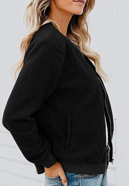 MIROL Women's Fall Trendy Fleece Jacket Faux Sherpa Fuzzy Casual Long Sleeve Zip Up Loose Fit Bomber Winter Coat