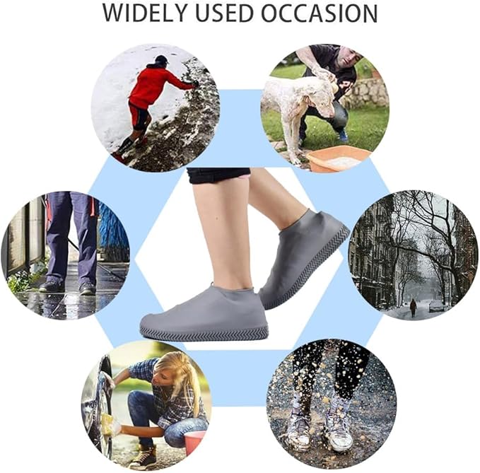 Waterproof Shoe Covers, Non-Slip Water Resistant Overshoes Silicone Rubber Rain Shoe Cover Outdoor cycling Protectors apply to Men, Women, Kids (Large, Gray)