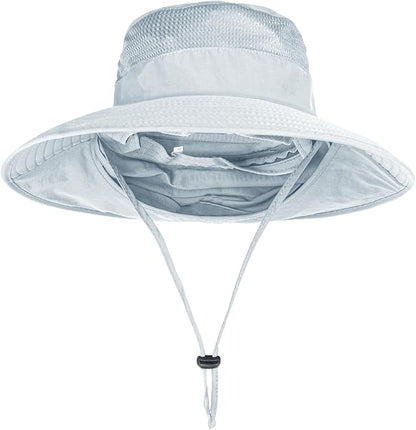 Sun Hats for Men Women Fishing Hat UPF 50+ Breathable Wide Brim Bucket Hats Summer UV Protection Safari Hat with Neck Flap