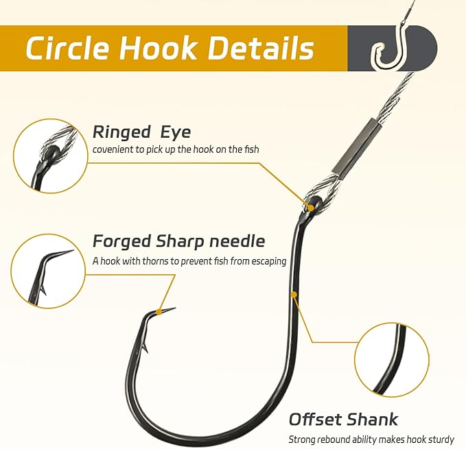 Fishing Hook Rigs 25/50 Pack - Circle Hook 1/0-10/0 with Stainless Steel Leader, Crane Swivel - Heavy Duty Saltwater Rigs for Catfish, Shark, Surf & Bottom Fishing