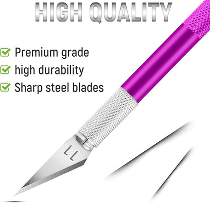 10 Pack Exacto Knife Set – Precision Craft Knife, Hobby Knife, Art Knife with Sharp Blades for Paper Cutting, Carving, Scrapbooking, and DIY (Purple)