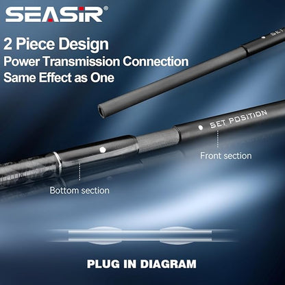 SEASIR Overcast Saltwater Fishing Rod, 2 Piece BFS Spinning Rod 6'6/7'/8'/8'6 Bait Casting Rod, Black Baitcaster Rod, Medium/Medium Heavy, 36T Carbon Fiber, Fuji O, Lightweight for Bass Catfish Trout