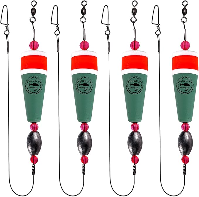 Fishing Floats Rigs Popping Corks for Saltwater Rattle Weighted Bobbers Fishing Tackle (4pcs, 2/3/4/5 in, Green/Yellow/Orange)