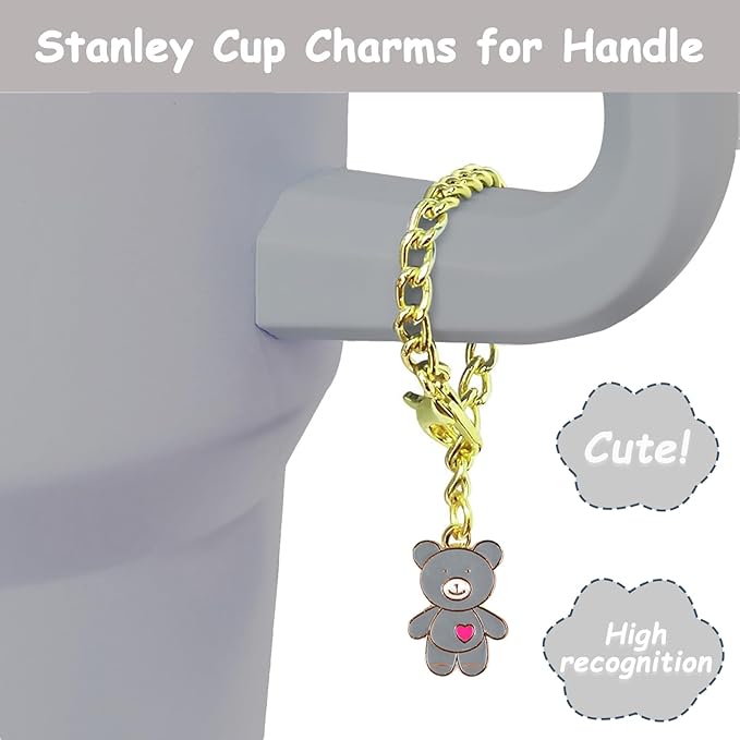 Stanley Cup Accessories Set,Including 2 Pcs 0.4in Straw Cover, 1 Silicone Spill-Proof Stopper, 1 Cute Handle Charm, 1 Silicone Boot Fits Stanley 40&30 Oz Tumbler (Grey)