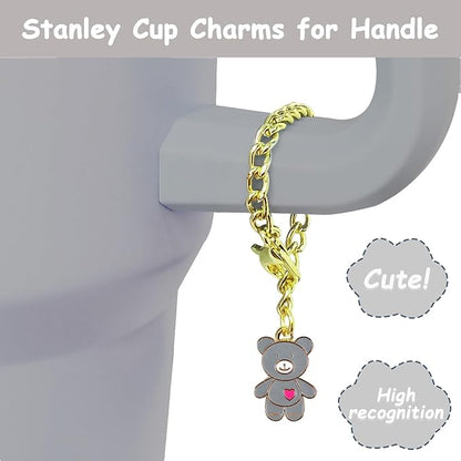 Stanley Cup Accessories Set,Including 2 Pcs 0.4in Straw Cover, 1 Silicone Spill-Proof Stopper, 1 Cute Handle Charm, 1 Silicone Boot Fits Stanley 40&30 Oz Tumbler (Grey)