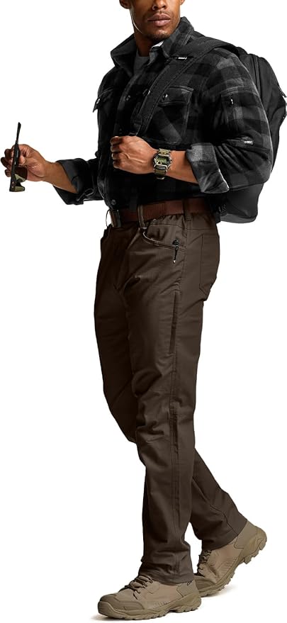 CQR Men's Flex Stretch Tactical Pants, Water Resistant Ripstop Cargo Pants, Lightweight EDC Outdoor Work Hiking Pants