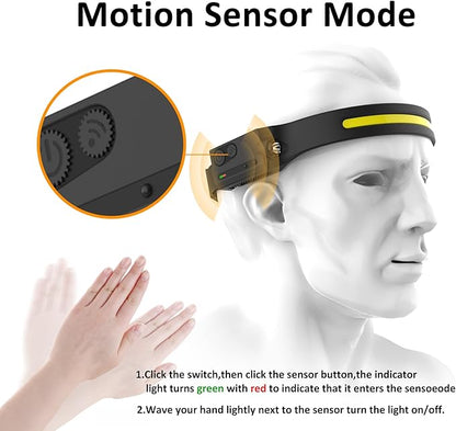 Pristar Rechargeable LED Headlamp with 230° Beam 5 Modes Head Lamp LED with Motion Sensor 350 Lumen Lightweight Head Light Flashlight for Outdoor Camping Hiking Running Travel, Pack of 4 Headlight