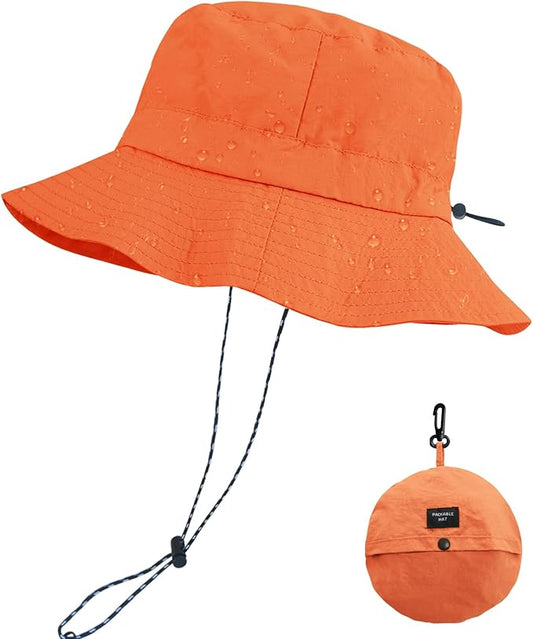 PFFY Quick Dry Waterproof Packable Bucket Hat for Women Men Outdoor Sun Hats with Detachable Chin Strap