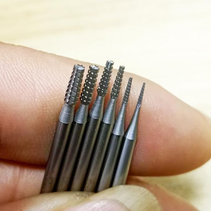 𝐋𝐮𝐨 𝐤𝐞 6 Pcs Jewelry Burr - 3/32'' Shank Cone Tapered Cross Cut Burs Jewelry Engraving Bits Lapidary Cutting Tools 008-023