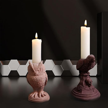 Gothic Candle Holder Silicone Molds, Owl Resin Molds for DIY Tealight Holders for Halloween Decor, Dark Academia Home Accessories, Spooky Wall & Table Decorations
