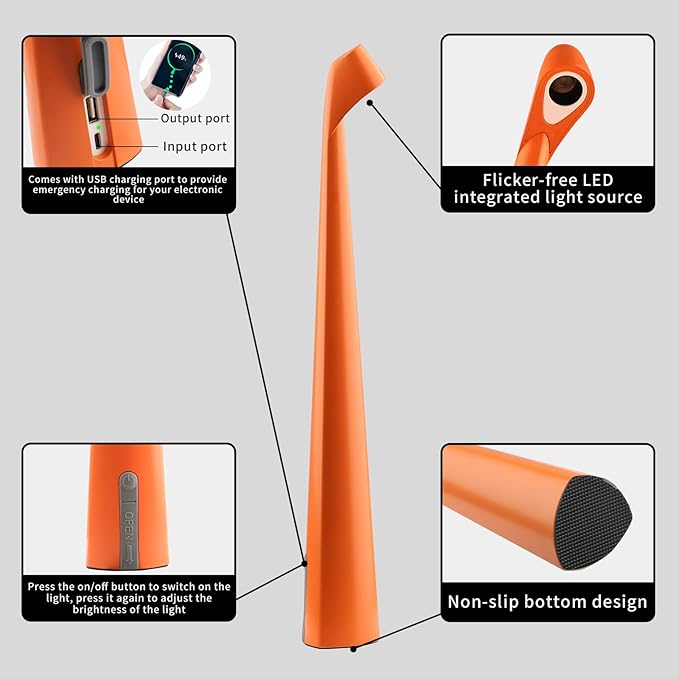Portable LED Table Lamp 3-Levels Brightness, Rechargeable Battery Up to 48 Hours Usage, Night Light for Kids Nursery, Nightstand Lamp, Bedside Lamp.LED Desk Lamps Outdoor Portable Touch Lamps(Orange)