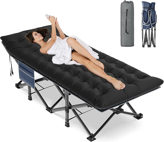 ZENPETIO Oversized XXL Folding Camping Cot, Heavy Duty Sleeping Cot for Adults with Mattress and Pillow, Portable Cot Bed with Carry Bag for Outdoor Camp Travel Home Guest Office, 78x32x18