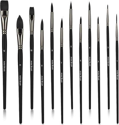 12 Pcs Face Paint Brush Set, Face Painting Brushes Acrylic Paint Brushes, Detail Paints Brush for Acrylic Painting Watercolor Oil Gouache for Halloween Party Makeup