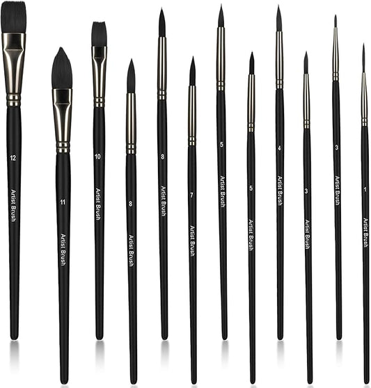 12 Pcs Face Paint Brush Set, Face Painting Brushes Acrylic Paint Brushes, Detail Paints Brush for Acrylic Painting Watercolor Oil Gouache for Halloween Party Makeup