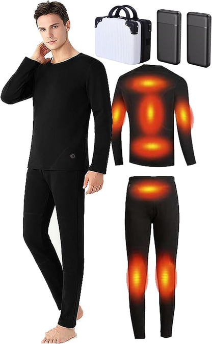 Mens Electric Heated Thermal Underwear Set Men's Winter Outdoor Sports Underwear with Battery Pack and Box