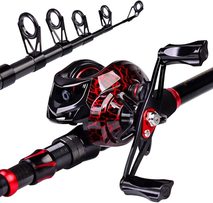Fishing Rod and Reel Combo, 6.9ft Carbon Fiber Telescopic Fishing Pole with Spinning/Baitcasting Reel Combos, Sea Saltwater Freshwater Ice Bass Fishing Tackle Set Fishing Rods Kit