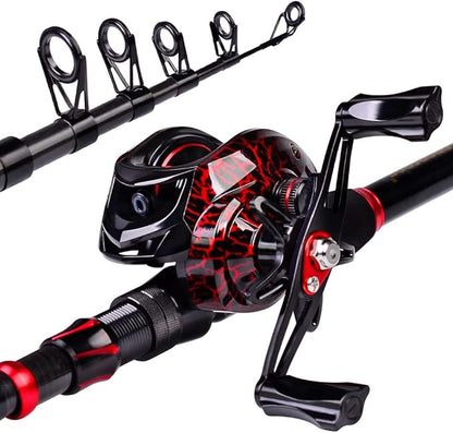 Fishing Rod and Reel Combo, 6.9ft Carbon Fiber Telescopic Fishing Pole with Spinning/Baitcasting Reel Combos, Sea Saltwater Freshwater Ice Bass Fishing Tackle Set Fishing Rods Kit