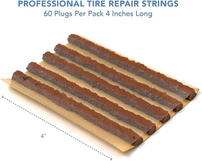 CKAuto 60pcs 4" Brown Tire Repair Strings, Automotive Tool Tire Repair Plugs for Tubeless Off-Road Tires Car, Bike, ATV, UTV, Wheelbarrow, Mower
