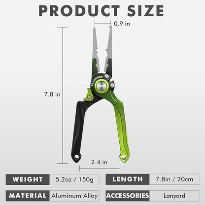 TRUSCEND Lockable Handy Fishing Pliers with Innovative Ergonomical Handle, Corrosion Saltwater Resistant Teflon Coated Fishing Tool, Multi-Function Fishing Gear with Mo-V Cutter, Fishing Gifts for Men