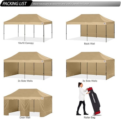 ABCCANOPY Heavy Duty Easy Pop up Canopy Tent with Sidewalls 10x20,Beige