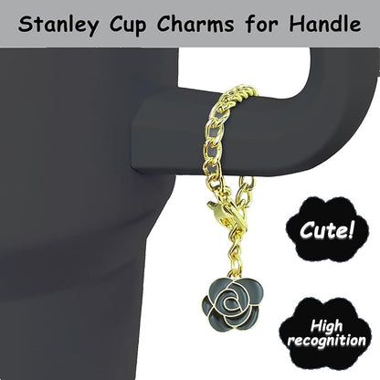 Stanley Cup Accessories Set,Including 2 Pcs 0.4in Straw Cover, 1 Silicone Spill-Proof Stopper Set of 3, 1 Cute Rose Handle Charm, 1 Silicone Boot Fits Stanley 40&30 Oz Tumbler (Black 2.0)