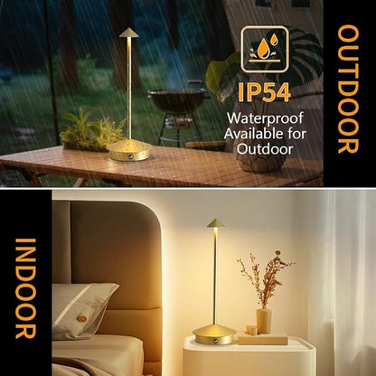 Cordless Table Lamp, 5000mAh Rechargeable Battery Powered LED Desk Lamp, Portable Touch Control Outdoor Table Lamps,3 Color Dimmable Light for Restaurant, Patio, Bedroom, Night Lamp (Gold)