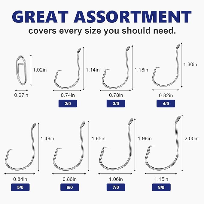 UCEC Circle Hooks Fishing Hooks 2X Strong Offset Circle Hooks Saltwater Black High Carbon Steel Octopus Catfish Fishing Hooks Fishing Gear Tackle 150pcs/ 240pcs - Size:#1 1/0 2/0 3/0 4/0 5/0 6/0 8/0