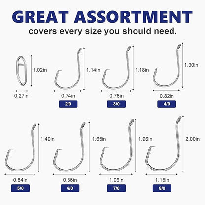 UCEC Circle Hooks Fishing Hooks 2X Strong Offset Circle Hooks Saltwater Black High Carbon Steel Octopus Catfish Fishing Hooks Fishing Gear Tackle 150pcs/ 240pcs - Size:#1 1/0 2/0 3/0 4/0 5/0 6/0 8/0