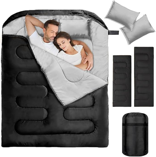 Double Sleeping Bags for Adults, 2 Person Camping Sleeping Bag for Cold & Warm Weather