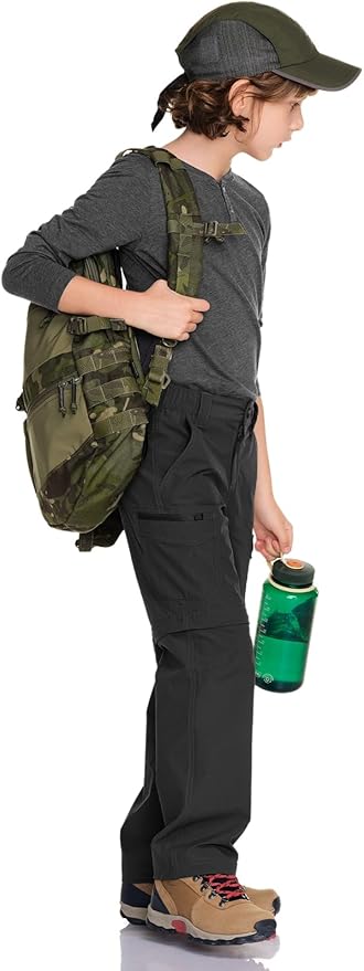 CQR Kids Youth Hiking Cargo Pants, UPF 50+ Quick Dry Convertible Zip Off Pants, Outdoor Camping Pants