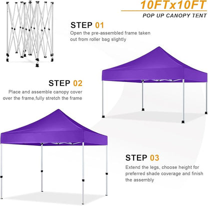 10x10 Pop Up Canopy Tent for Outdoor Commercial Instant Sun Shelter,Purple