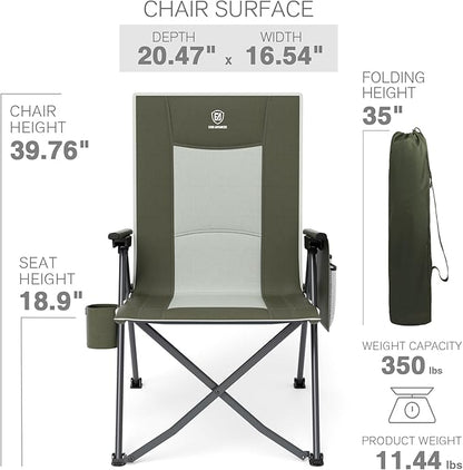 EVER ADVANCED Reclining Camping Chairs for Adult Lightweight, Folding Recliner Chair with Adjustable Back, 4-Level Lounge Chairs, Portable Lawn Chairs for Patio Balcony, Supports 350lbs Green