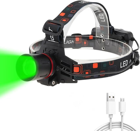 WINDFIRE Green Light Headlamp Rechargeable Green Light Headlight for Hunting, 3 Lighting Modes, Zoomable, Water Resistance Green Coyote Predator Light for Astronomy, Stargazing, Night Observation
