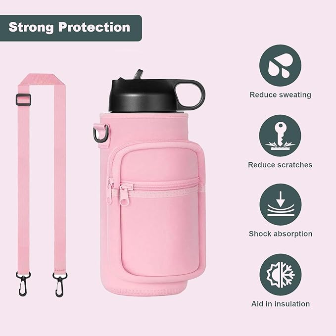 Insulated Water Bottle Holder Sling Bag with Phone Pocket, Adjustable Crossbody Strap for Walking, Hiking, Camping, Fishing